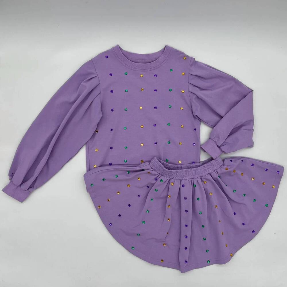 NEW BLENDED SPIRIT girls mardi gras skort set in light purple
